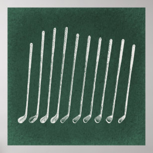Golf Clubs Antiquitätenspiele Golf Vintager Grüner Poster