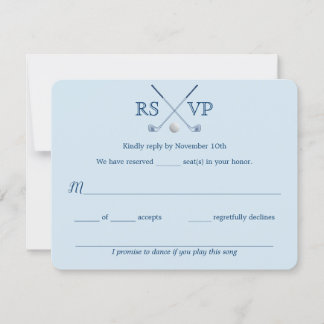 Golf Clubs Blue Striping Wedding RSVP Card 4.25x5. Karte