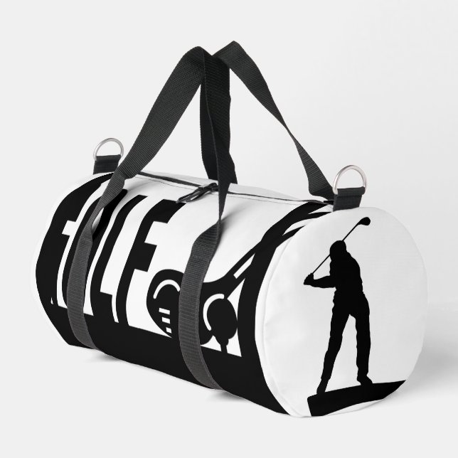 Golf, Clubs, Golfer, Schwarz & Weiß Duffle Bag (Linke Seite)
