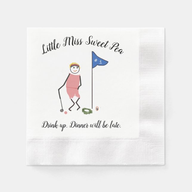Golf Cocktail Napkins w Little Miss Sweet Pea Serviette (Vorderseite)