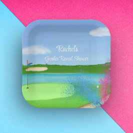 Golf Course Bunker Gender Reveal Baby Dusche Pappteller