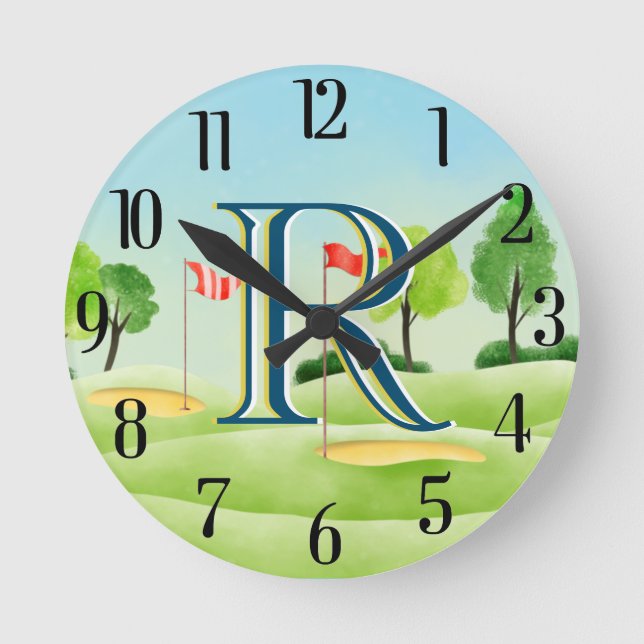 Golf Course Custom Monogram Runde Wanduhr (Vorderseite)