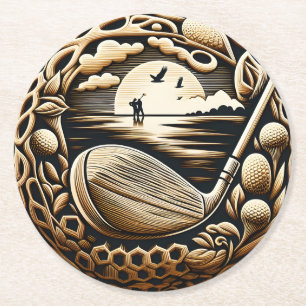 Golf Course Illustration mit Bäumen Runder Pappuntersetzer