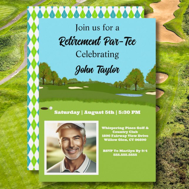 Golf Course Retirement Party Invitation with Photo Einladung (Von Creator hochgeladen)