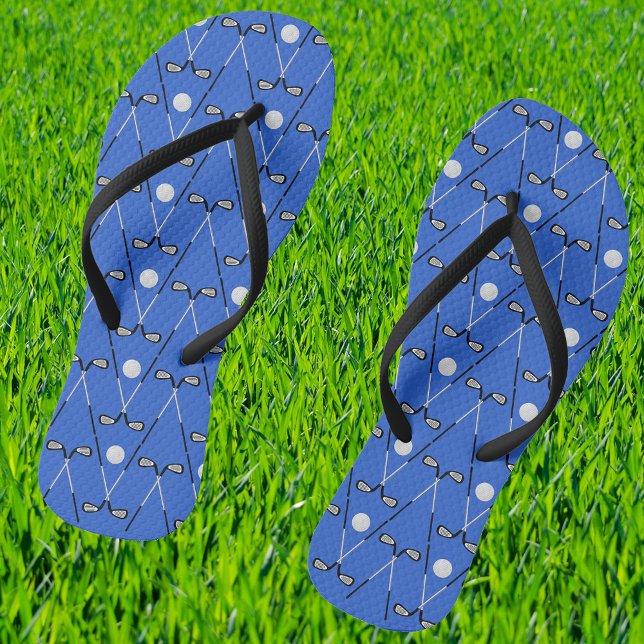 Golf Cross Clubs Muster blau Flip Flops (With narrow black straps)