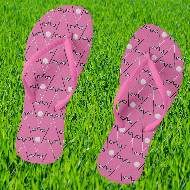 Golf Crossvereine Muster rosa Flip Flops (Showing option with pink narrow straps)
