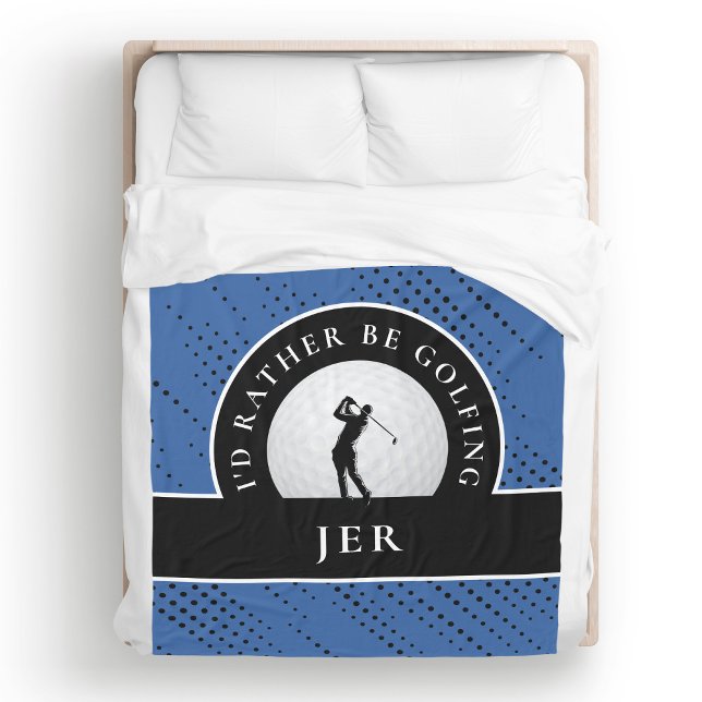 Golf Custom Golfer Monogram Silhouette Blue Black Fleecedecke (Golf Custom Golfer Monogram Silhouette Royal Blue Black Men's Personalized Fleece Blanket)