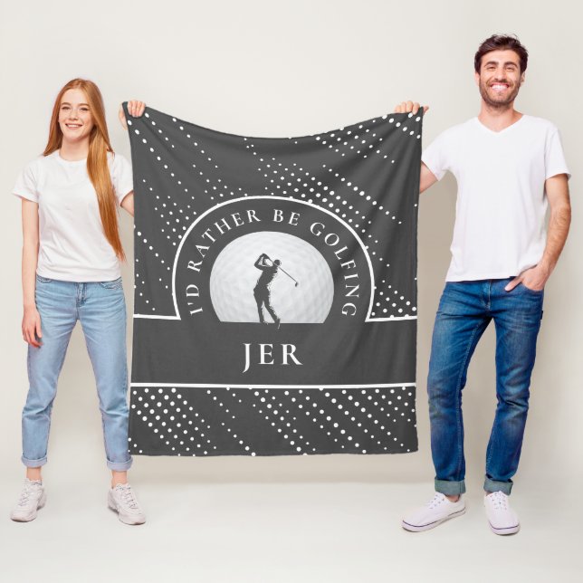 Golf Custom Golfer Monogramm Silhouette Grau Fleck Fleecedecke (Beispiel)