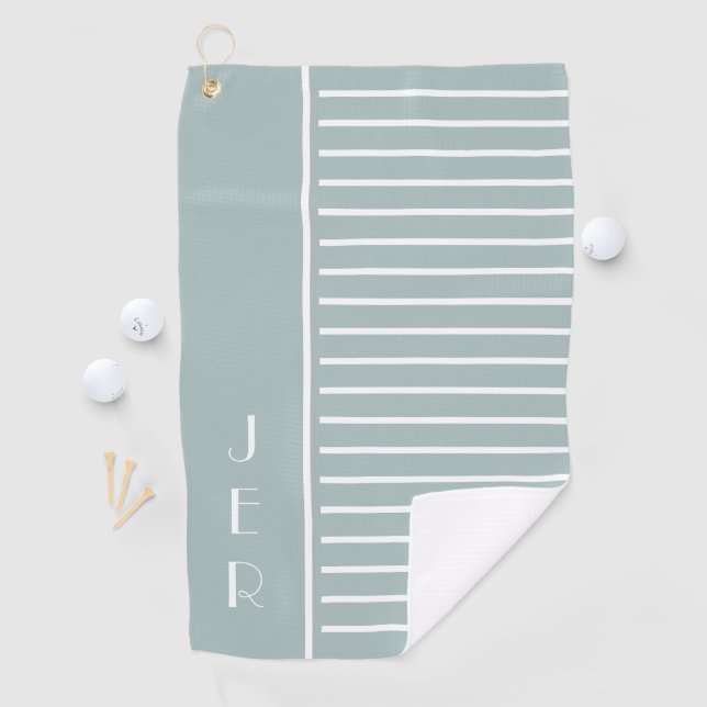Golf Custom Initials | Sage Green Modern Strips Golfhandtuch (Insitu)