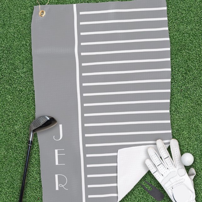 Golf Custom Initials | Treny Gray Modern Stripes Golfhandtuch (Von Creator hochgeladen)