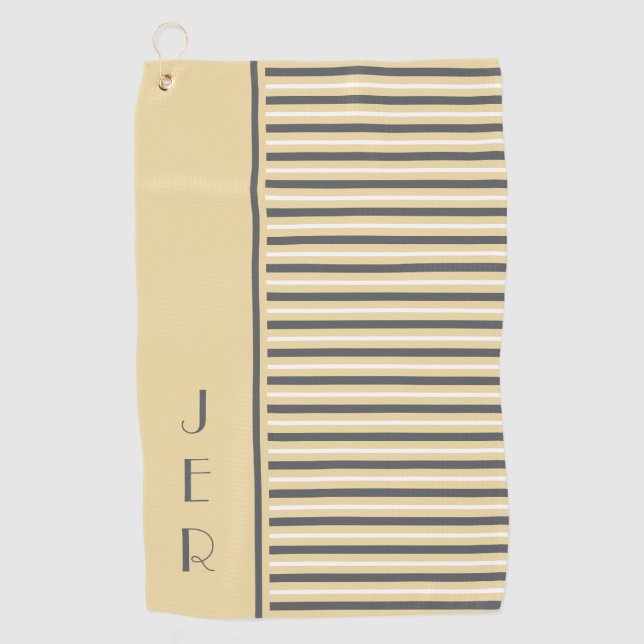 Golf Custom Monogram Initials Yellow Grey Stripe Golfhandtuch (Vorderseite)