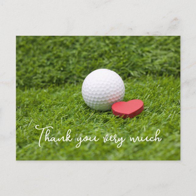 Golf Danke Karte mit Golfball auf grün (Vorderseite)