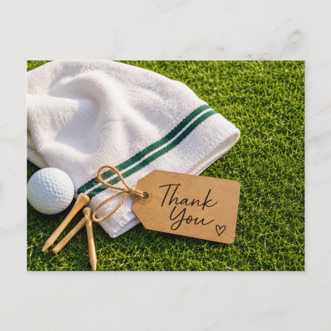 Golf Danke mit Ball auf grünem Gras Postkarte (Vorderseite)
