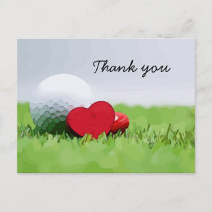 Golf Danke mit Golfball und Liebesherz Postkarte