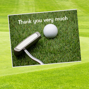 Golf Danke mit Golfball und Putter auf Grün Postkarte