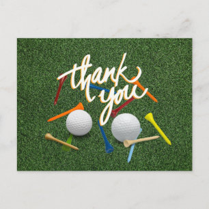 Golf Danke mit Golfball und Tees auf Grün   Postkarte