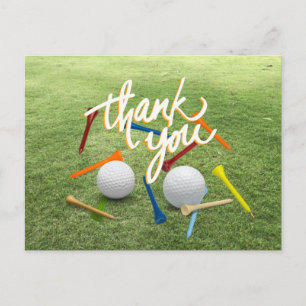 Golf Danke mit Golfball und Tees auf Grün    Postkarte