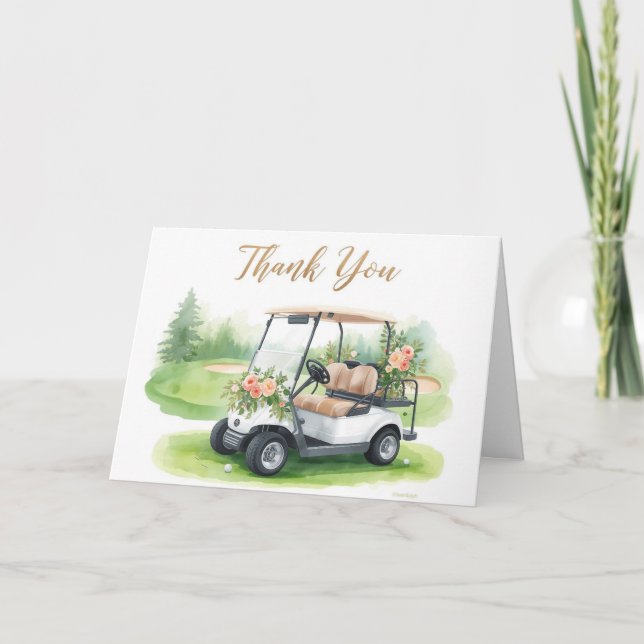 Golf Danke mit Golfwagen und Blumen Karte (Vorderseite)