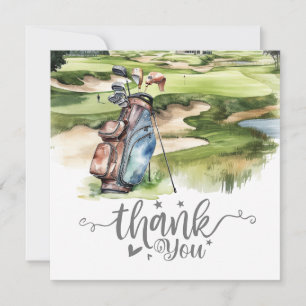 Golf Dankeschön Karte mit Golftasche Aquarell