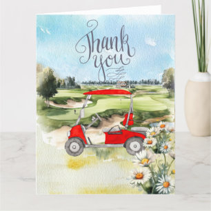 Golf Dankeschön Karte mit Golfwagen Aquarell