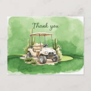 Golf-Dankeschön-Karte mit Golfwagen-Wasserfarbe Postkarte