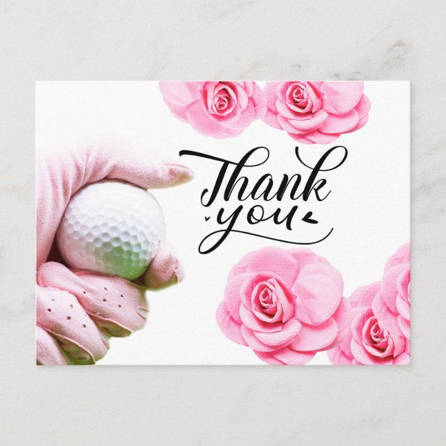 Golf Dankeschön Karte mit rosa Blume (Vorderseite)