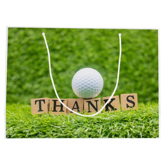 Golf-Dankeskarte mit Golfball auf Tee Große Geschenktüte (Rückseite)