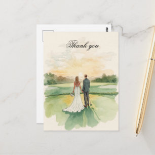 Golf-Dankeskarten mit Braut und Bräutigam auf dem Postkarte