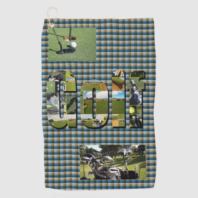 Golf Design auf grünem Tartan, Golfhandtuch (Vorderseite)