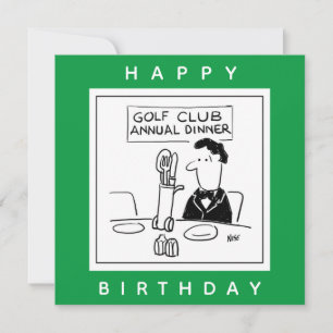 Golf-Dinner hat Besteck im Golfwagen Cartoon Karte