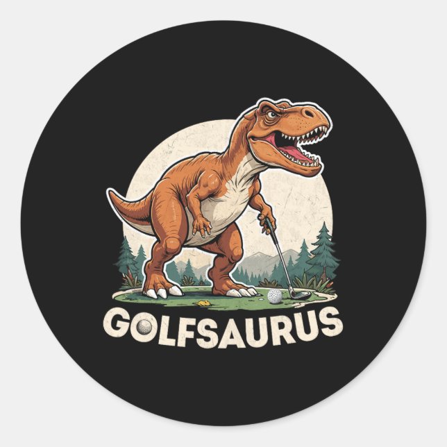 Golf Dinosaur Golfer T-rex Golf Dino Golfi Runder Aufkleber (Vorderseite)