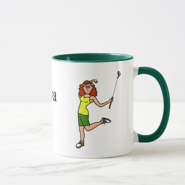 Golf Diva Red Hiar Woman Golfer Tasse (Rechts)