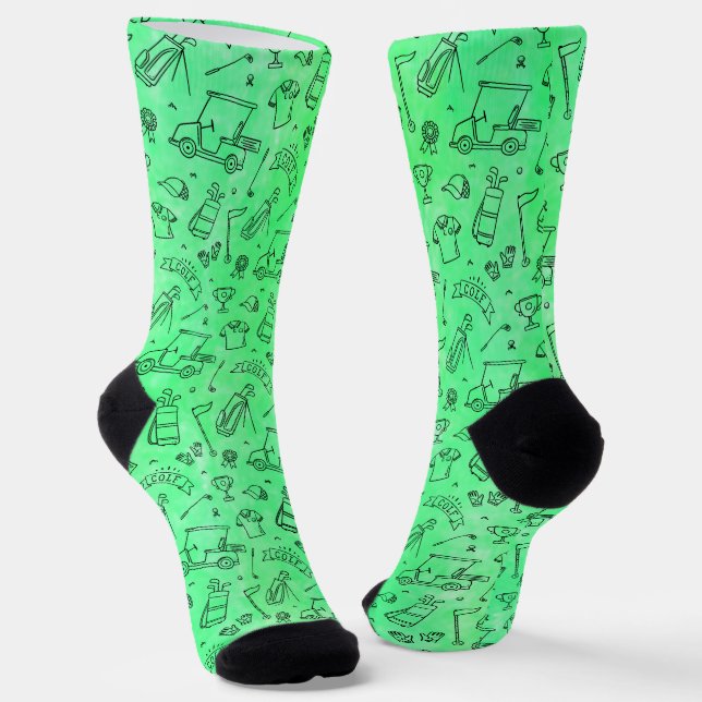 Golf Doodle Nahtlose Socken mit grüner Wasserfarbe (Gewinkelt)