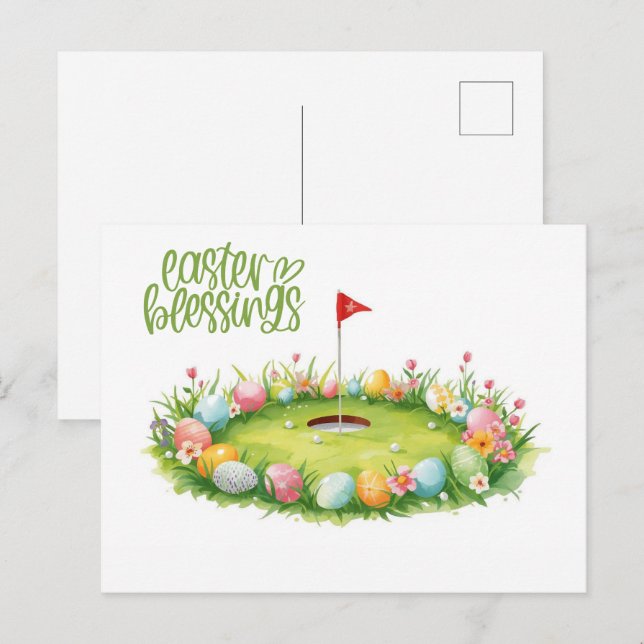 Golf Easter with egg on putting green  Postkarte (Vorne/Hinten)