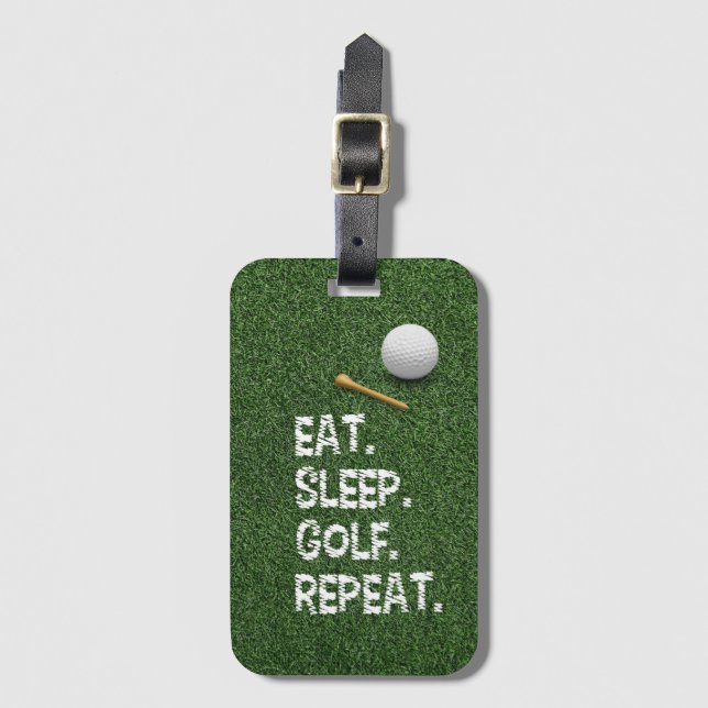 Golf Eat Sleep Golf Wiederholung mit Putter und Ba Gepäckanhänger (Vorderseite Vertikal)