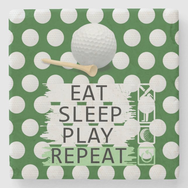 Golf Eat Sleep Play Wiederholung mit Ball auf grün Steinuntersetzer (Vorderseite)