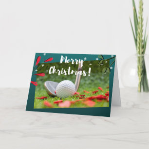 Golf-Eisen und Kugel auf grüne Weihnachten Karte