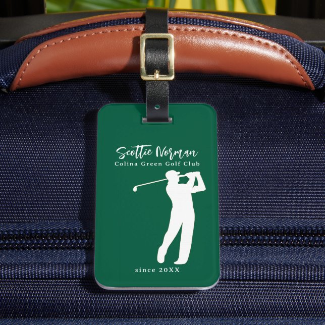 Golf Elegant Golfer Green Luggage Tag Gepäckanhänger (Vorderseite Insitu 2)