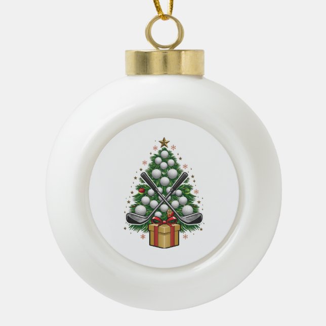 Golf Equipment Christmas Tree Christmas Golf Keramik Kugel-Ornament (Vorderseite)