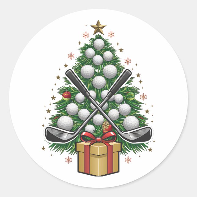 Golf Equipment Christmas Tree Christmas Golf Runder Aufkleber (Vorderseite)