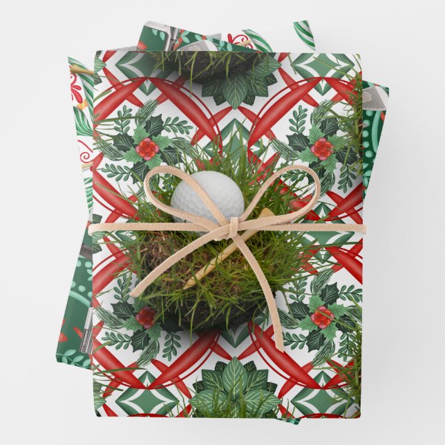 Golf Equipment on Christmas themed Geschenkpapier Set (Beispiel)