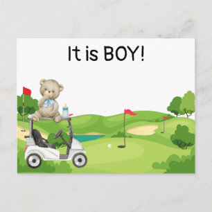 Golf Es ist BOY Golfer Baby auf Golfwagen Postkarte