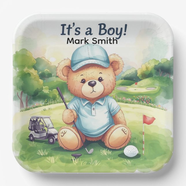 Golf Es ist ein Junge Baby Shower Papierplatten  Pappteller (Vorderseite)