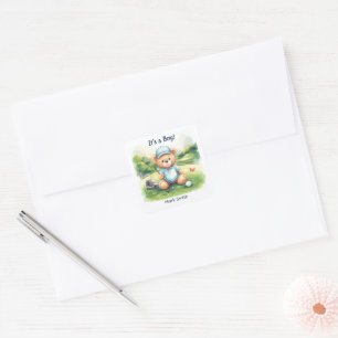Golf Es ist ein Junge Baby Shower Papierplatten Quadratischer Aufkleber