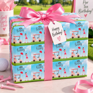 Golf Es ist mein Geburtstag Golferin auf Grün Geschenkpapier