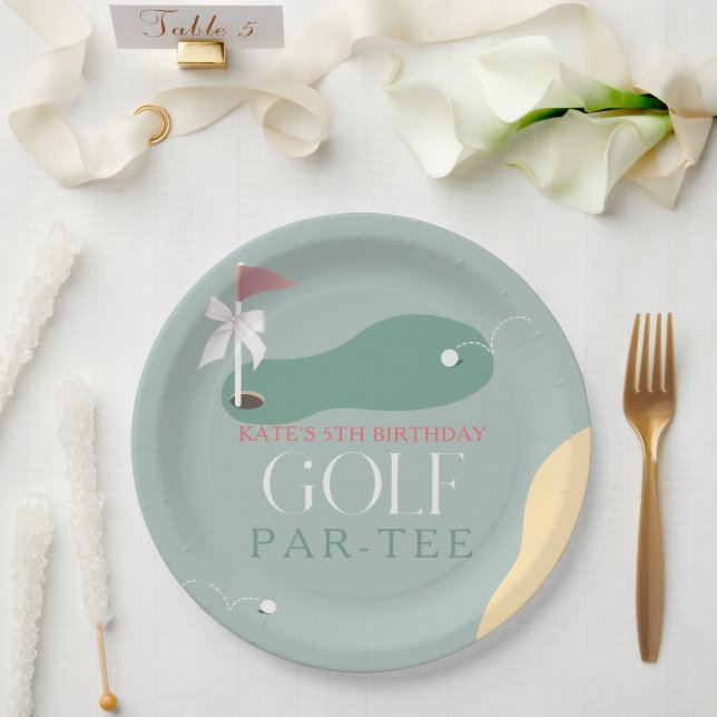 Golf Fairway Rosa Flagge Schleife Mädchen-Geburtst Pappteller (Hochzeit)