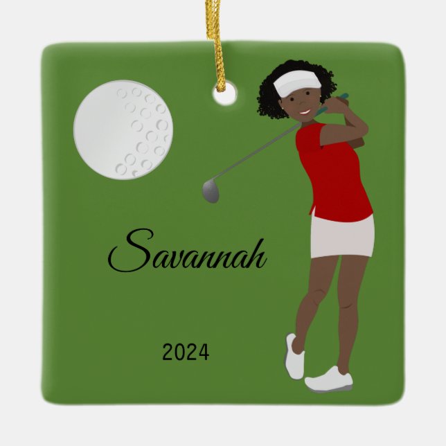Golf Female Athlete American Keramikornament (Vorderseite)