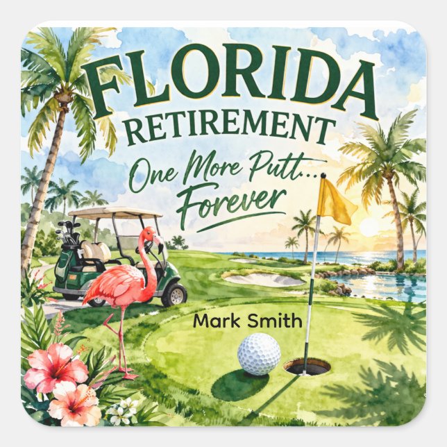 Golf Florida mit Flamingo-Motiv Quadratischer Aufkleber (Vorderseite)
