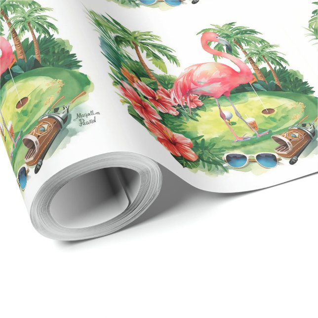 Golf Florida mit Flamingo-Ruhestand Geschenkpapier (Rolleneckpunkt)