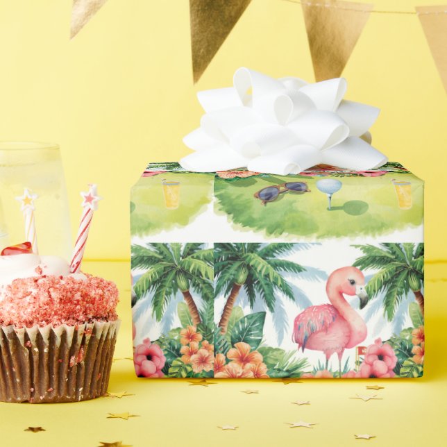 Golf Florida - Thema Flamingo-Ruhestand Geschenkpapier (Geburtstagsparty)